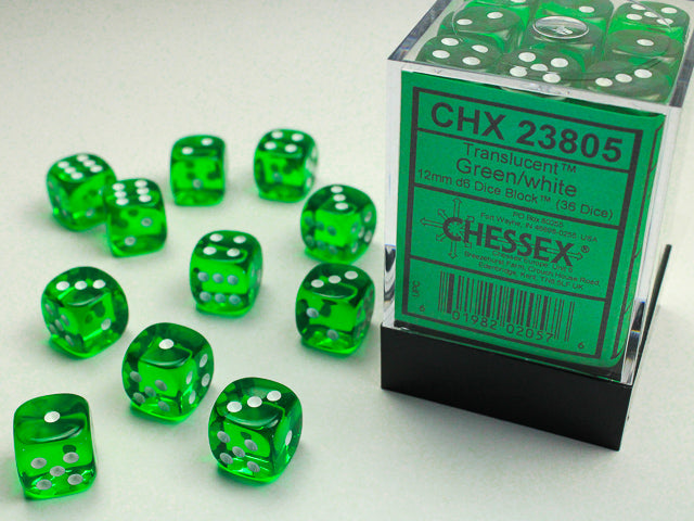 Chessex - Translucent 12mm D6 Dice Block (36 Dice) [Choose A Color]