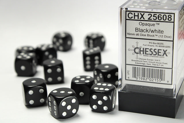 Chessex - Opaque 12mm D6 Dice Block (12 Dice) [Choose A Color]
