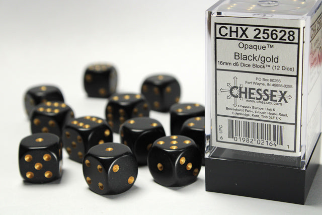 Chessex - Opaque 12mm D6 Dice Block (12 Dice) [Choose A Color]