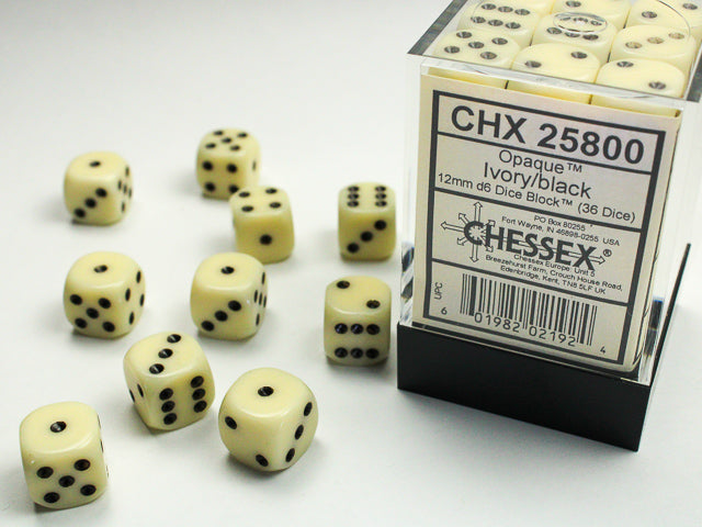 Chessex - Opaque 12mm D6 Dice Block (36 Dice) [Choose A Color]