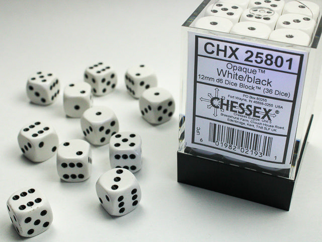 Chessex - Opaque 12mm D6 Dice Block (36 Dice) [Choose A Color]