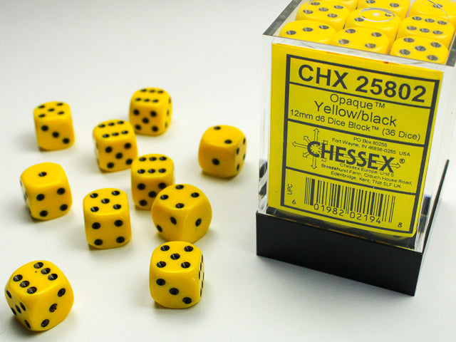 Chessex - Opaque 12mm D6 Dice Block (36 Dice) [Choose A Color]