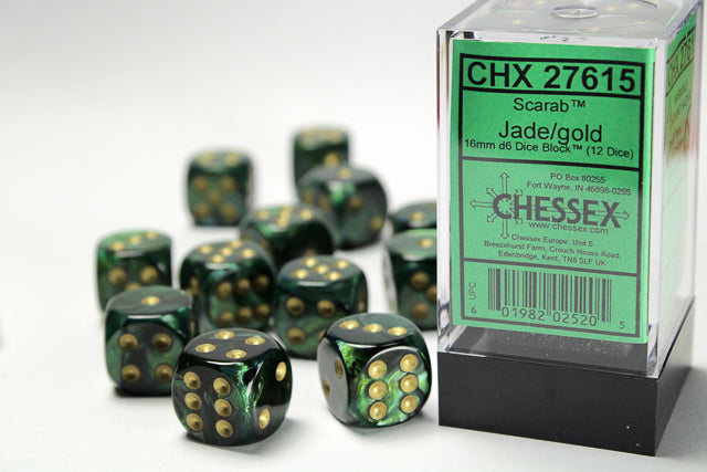 Chessex - Scarab 16mm D6 Dice Block (12 Dice) [Choose A Color]