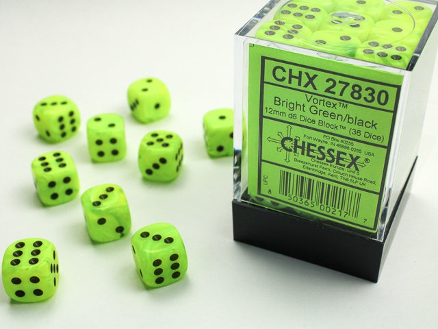 Chessex - Vortex 12mm D6 Dice Block (36 Dice) [Choose A Color]