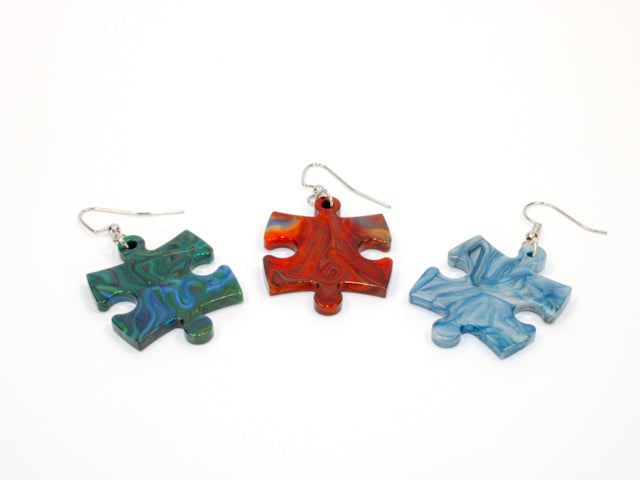 Chessex Hook Earrings - Lustrous Puzzle Piece Pair (Assorted Colors)