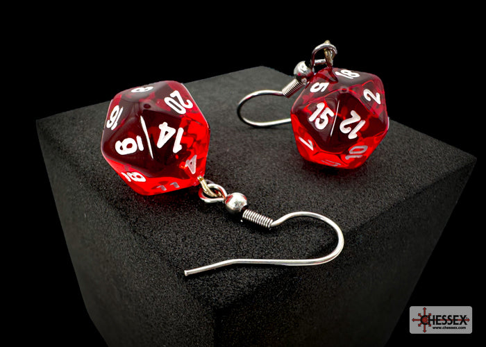 Chessex Hook Earrings - Translucent Mini D20 [Choose A Color]