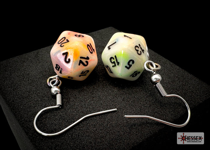 Chessex Hook Earrings - Festive Mini D20 [Pick A Color]