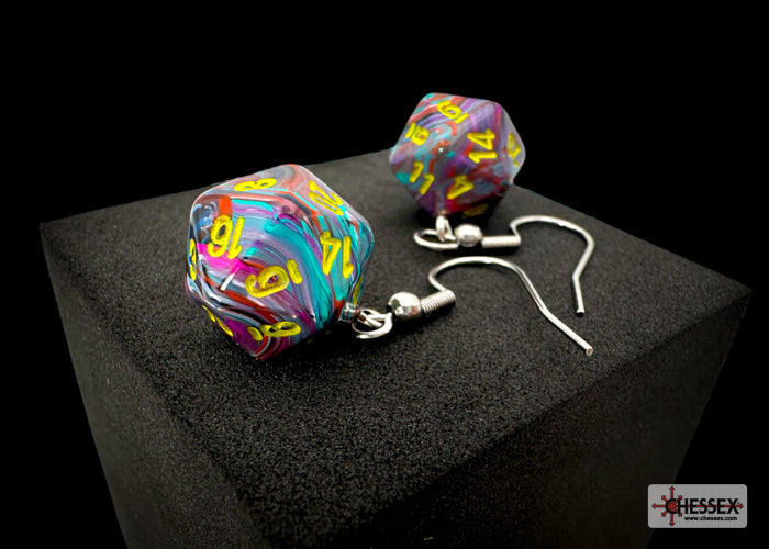 Chessex Hook Earrings - Festive Mini D20 [Pick A Color]