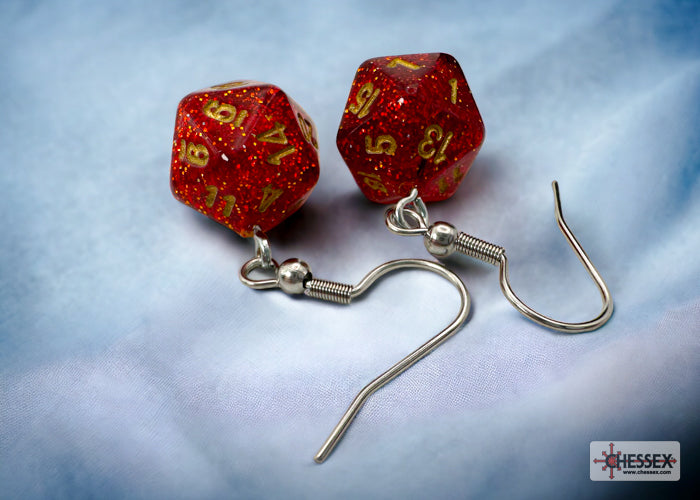 Chessex Hook Earrings - Glitter Mini D20 [Pick A Color]