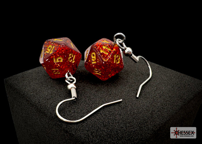Chessex Hook Earrings - Glitter Mini D20 [Pick A Color]