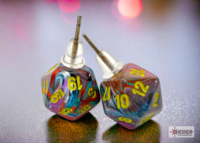 Chessex Stud Earrings - Festive Mini D20 [Pick A Color]