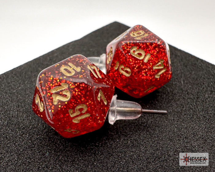 Chessex Stud Earrings - Glitter Mini D20 [Pick A Color]
