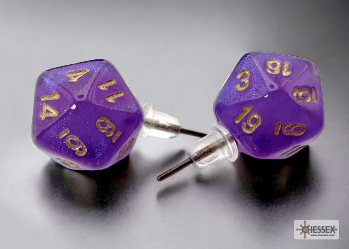 Chessex Stud Earrings - Borealis Mini D20 [Pick A Color]