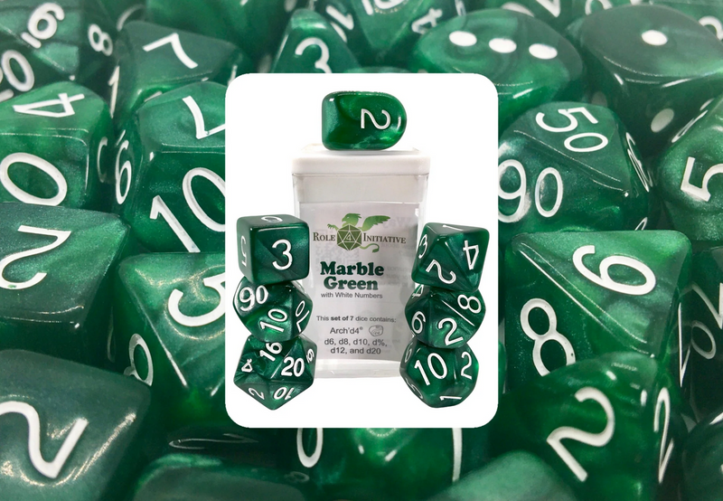 Role 4 Initiative - Marble Set of 7 Dice with Arch'd4 [Choose One]