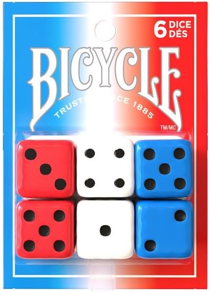 Dice: Bicycle: Red White Blue D6 (2 of Each Color, 6 Total)