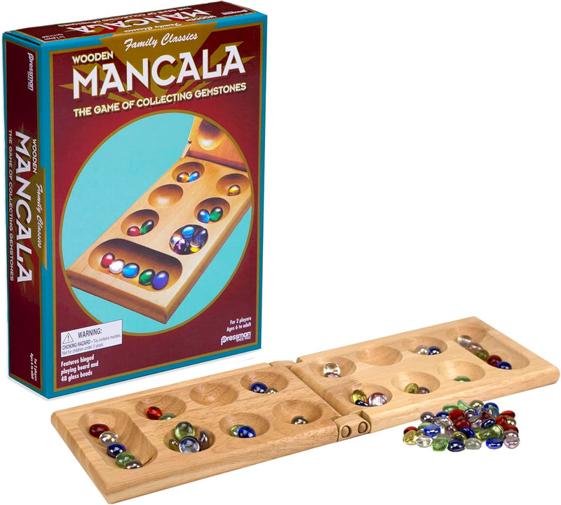 Pressman Mancala - Real Wood Folding Set, with Multicolor Stones