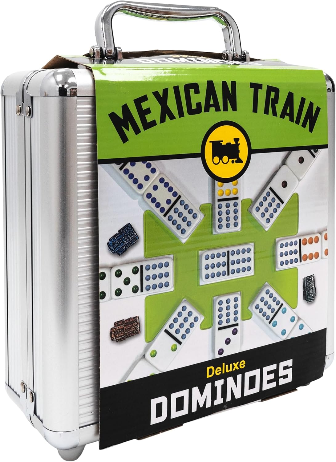 Mexican Train Dominoes with Deluxe Aluminum Storage Case