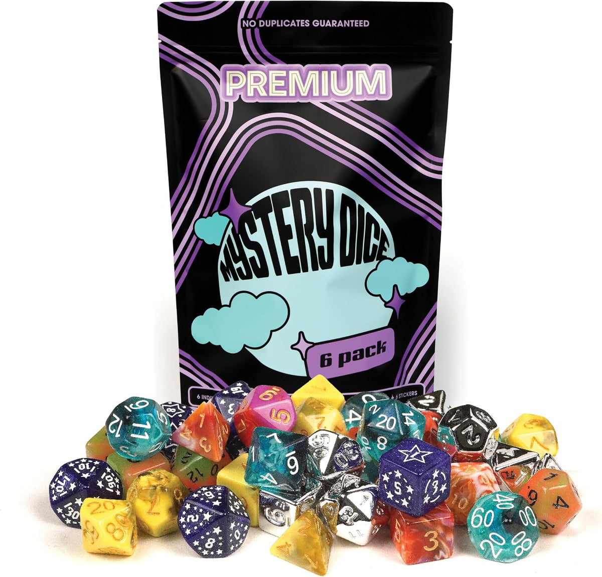 Dice: Mystery Dice Bag (Includes 6 Full Sets, 6 Pins, 6 Stickers)