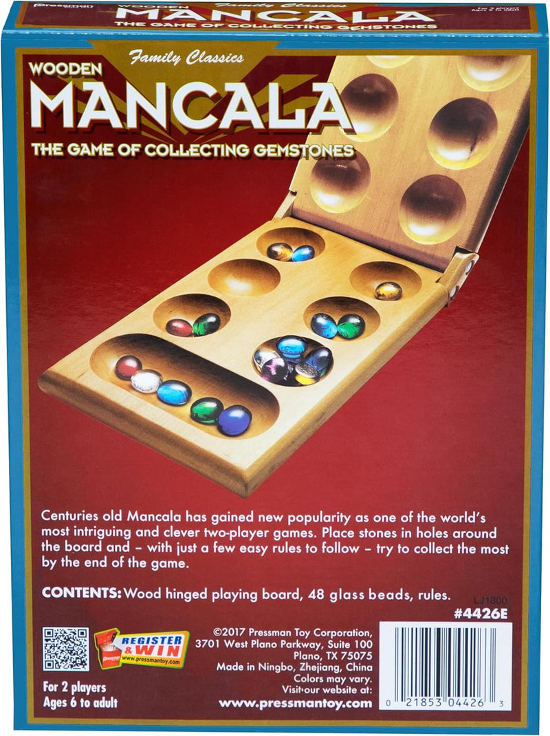 Pressman Mancala - Real Wood Folding Set, with Multicolor Stones