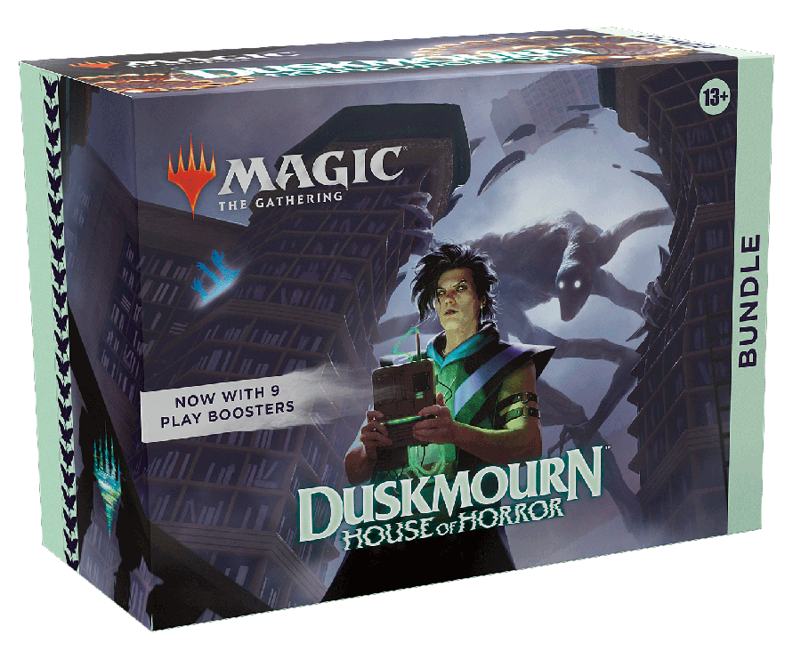 Magic: The Gathering Duskmourn: House of Horror Bundle - 9 Play Boosters, 30 Land cards, 1 Promo Card + Exclusive Accessories
