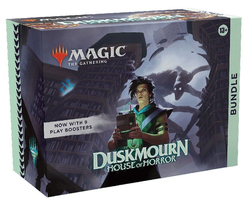 Magic: The Gathering Duskmourn: House of Horror Bundle - 9 Play Boosters, 30 Land cards, 1 Promo Card + Exclusive Accessories