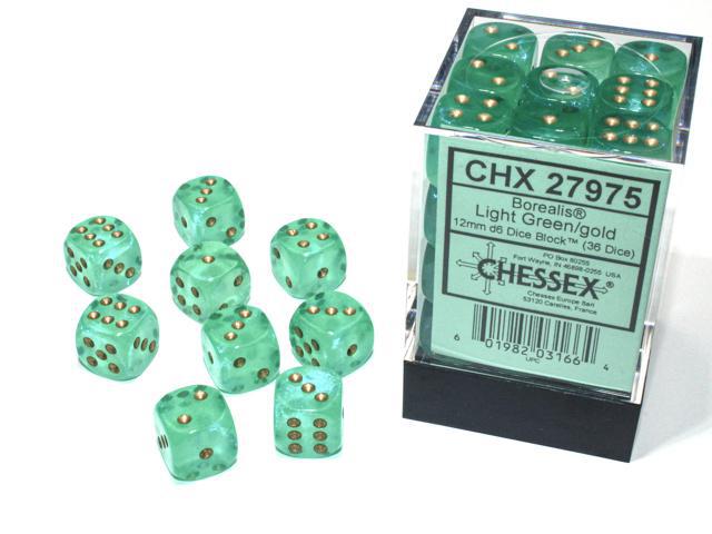 Chessex - Borealis 12mm D6 Dice Block (36 Dice) [Choose A Color]