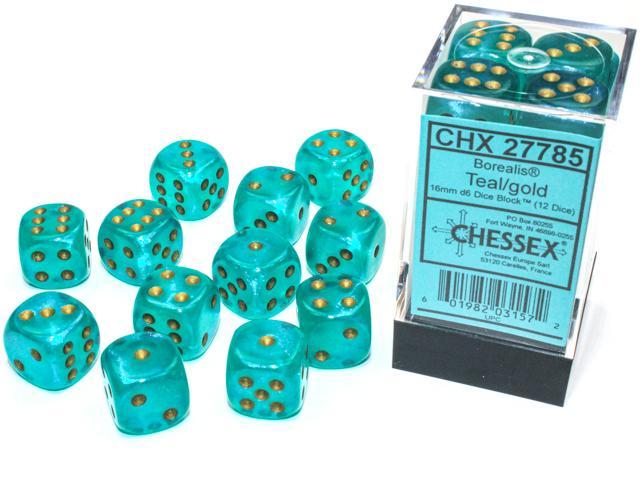 Chessex - Borealis 16mm D6 Dice Block (12 dice) [Choose A Color]
