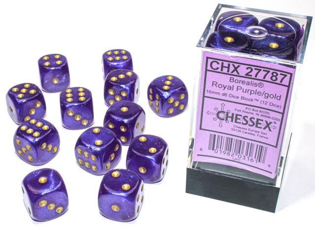 Chessex - Borealis 16mm D6 Dice Block (12 dice) [Choose A Color]