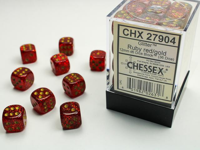 Chessex - Glitter 12mm D6 Dice Block (36 Dice) [Select Color]