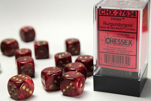 Chessex - Vortex 16mm D6 Dice Block (12 Dice) [Choose A Color]