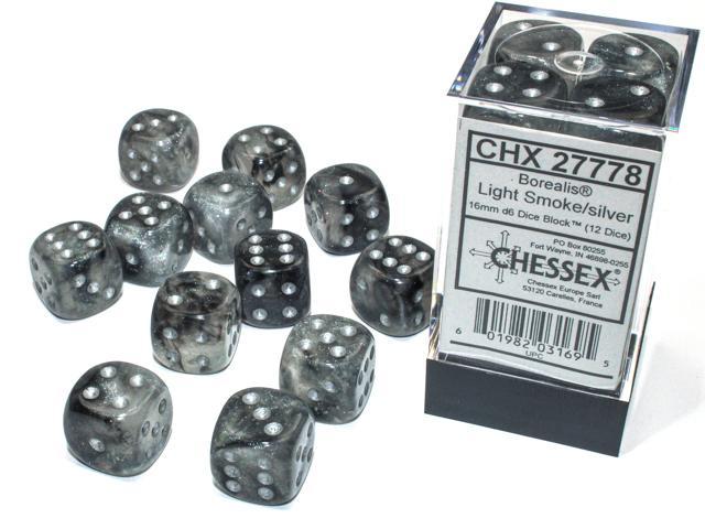 Chessex - Borealis 16mm D6 Dice Block (12 dice) [Choose A Color]
