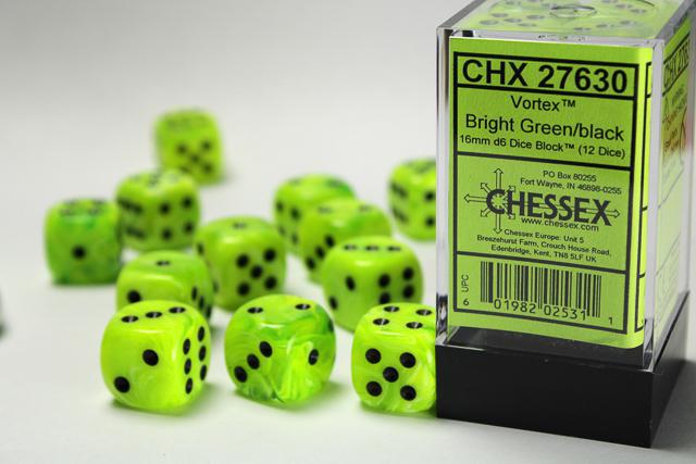 Chessex - Vortex 16mm D6 Dice Block (12 Dice) [Choose A Color]