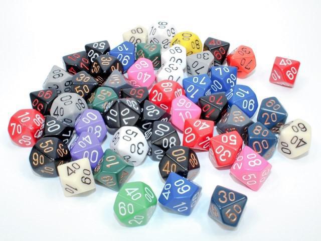 Chessex - Bag Of Fifty Assorted Polyhedral Tens D10 Dice [Choose A Color]