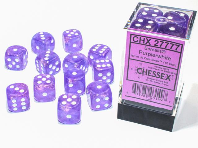 Chessex - Borealis 16mm D6 Dice Block (12 dice) [Choose A Color]