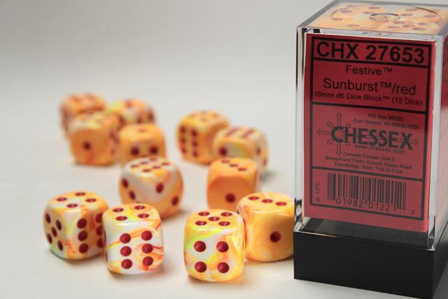 Chessex - Festive 16mm d6 Dice Block (12 dice) [Choose A Color]