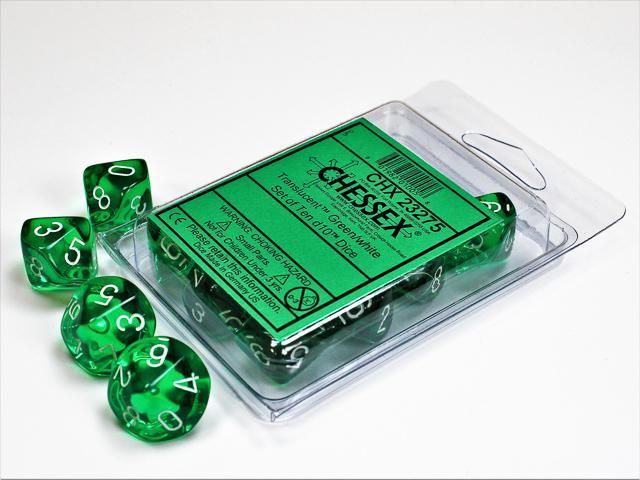 Chessex - Translucent Set Of Ten D10 Dice [Choose A Color]