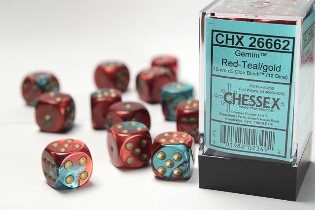 Chessex - Gemini 16mm D6 Dice Block (12 dice) [Choose A Color]