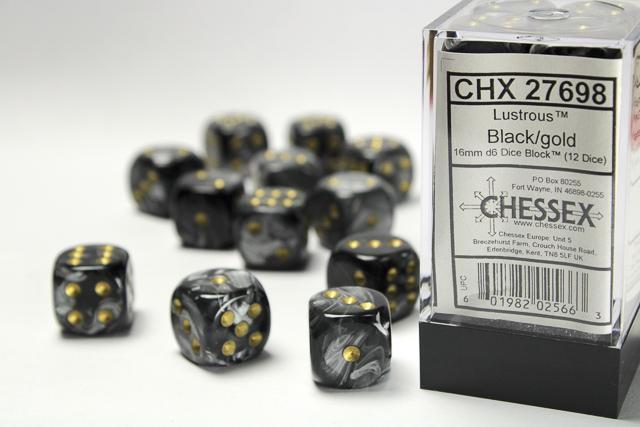 Chessex - Lustrous 16mm d6 Dice Block (12 dice) [Choose A Color]