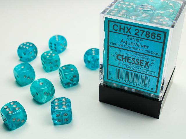 Chessex - Cirrus 12mm d6 Dice Block (36 dice)  [Choose A Color]