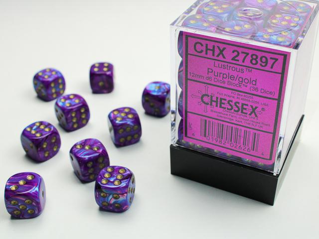 Chessex - Lustrous 12mm D6 Dice Block (36 Dice) [Choose A Color]