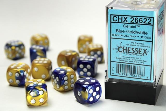 Chessex - Gemini 16mm D6 Dice Block (12 dice) [Choose A Color]