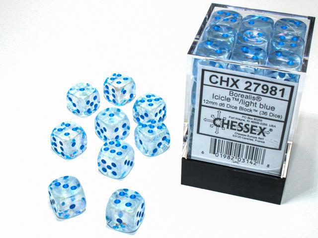 Chessex - Borealis 12mm D6 Dice Block (36 Dice) [Choose A Color]