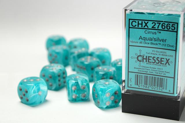 Chessex - Cirrus 16mm d6 Dice Block (12 dice) [Choose A Color]