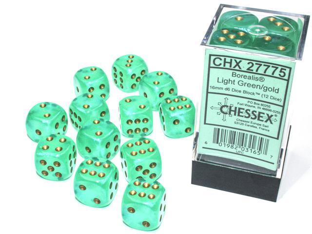 Chessex - Borealis 16mm D6 Dice Block (12 Dice) [Choose A Color]
