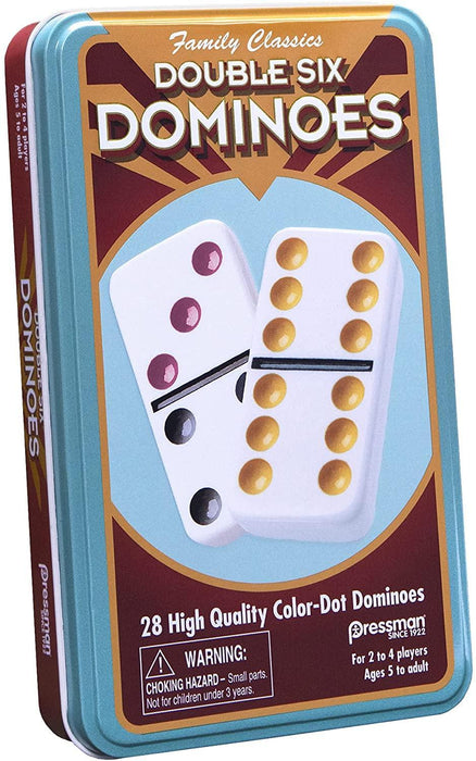 Pressman - Double Six Colored Dominoes In Tin Box